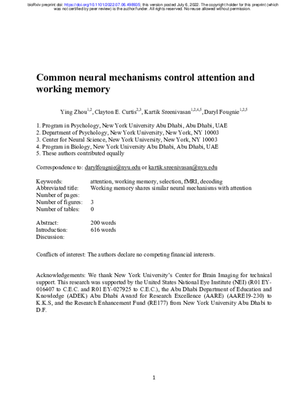 (PDF) Common neural mechanisms control attention and working memory