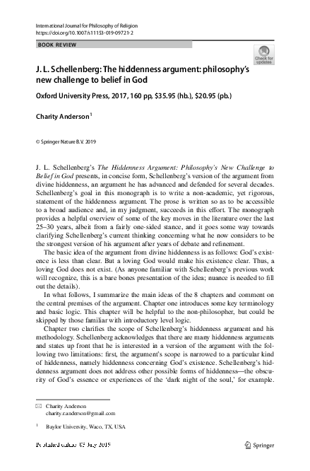 (PDF) J. L. Schellenberg: The hiddenness argument: philosophy’s new ...
