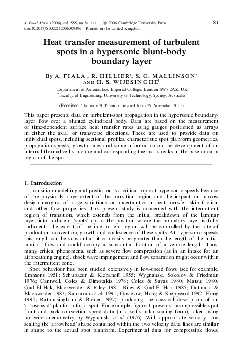 (PDF) Heat transfer measurement of turbulent spots in a hypersonic ...