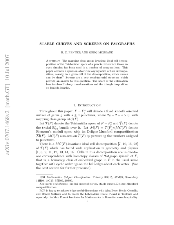 (PDF) Stable curves and screens on fatgraphs