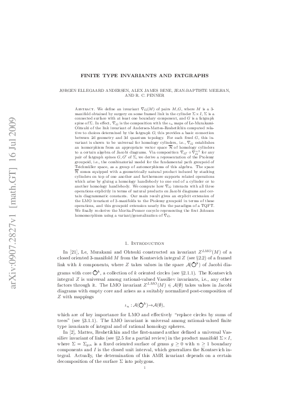 (PDF) Finite type invariants and fatgraphs