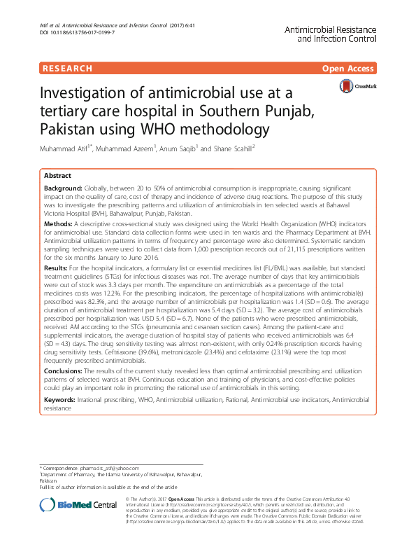 (PDF) Investigation of antimicrobial use at a tertiary care hospital in ...