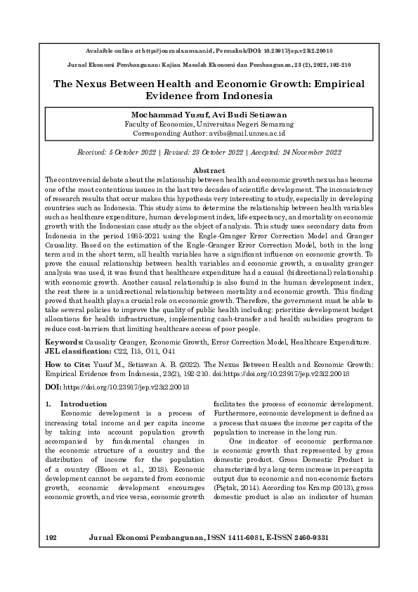(PDF) The Nexus Between Health and Economic Growth: Empirical Evidence ...