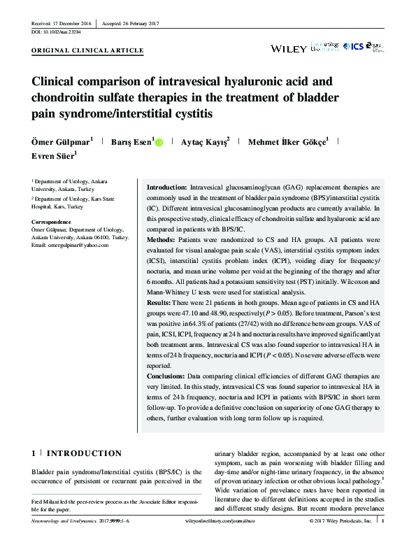 (PDF) Clinical comparison of intravesical hyaluronic acid and