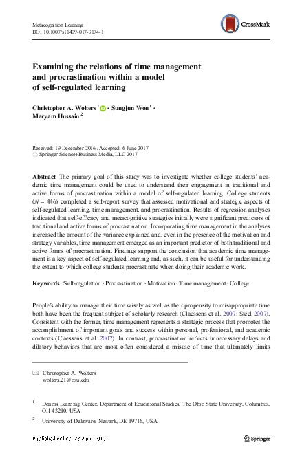 (PDF) Examining the relations of time management and procrastination ...