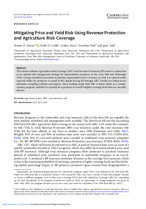 (PDF) Mitigating Price and Yield Risk Using Revenue Protection and ...