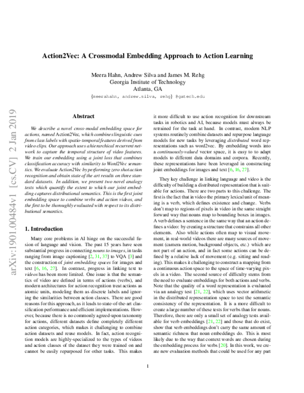 (PDF) Action2Vec: A Crossmodal Embedding Approach to Action Learning