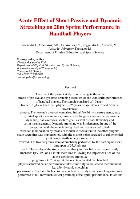 (PDF) Acute Effect of Short Passive and Dynamic Stretching on 20m ...