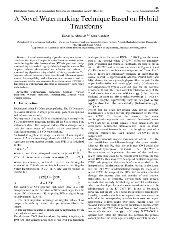 (PDF) A novel Watermarking Technique Based on Hybrid Transforms