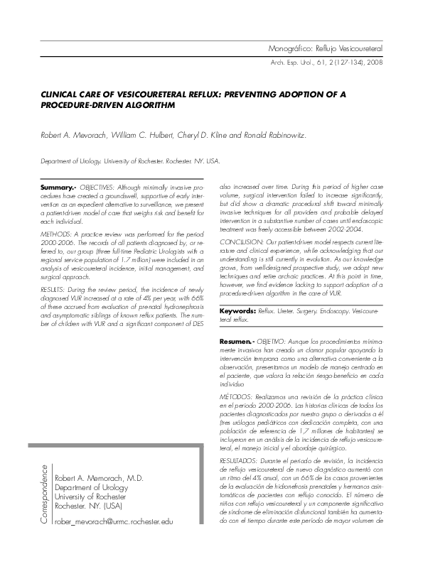 (PDF) Clinical care of vesicoureteral reflux: preventing adoption of a ...