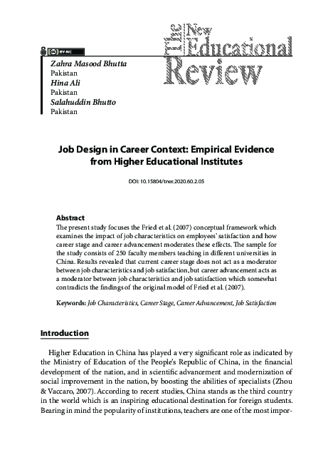 (PDF) Job Design in Career Context: Empirical Evidence from Higher ...