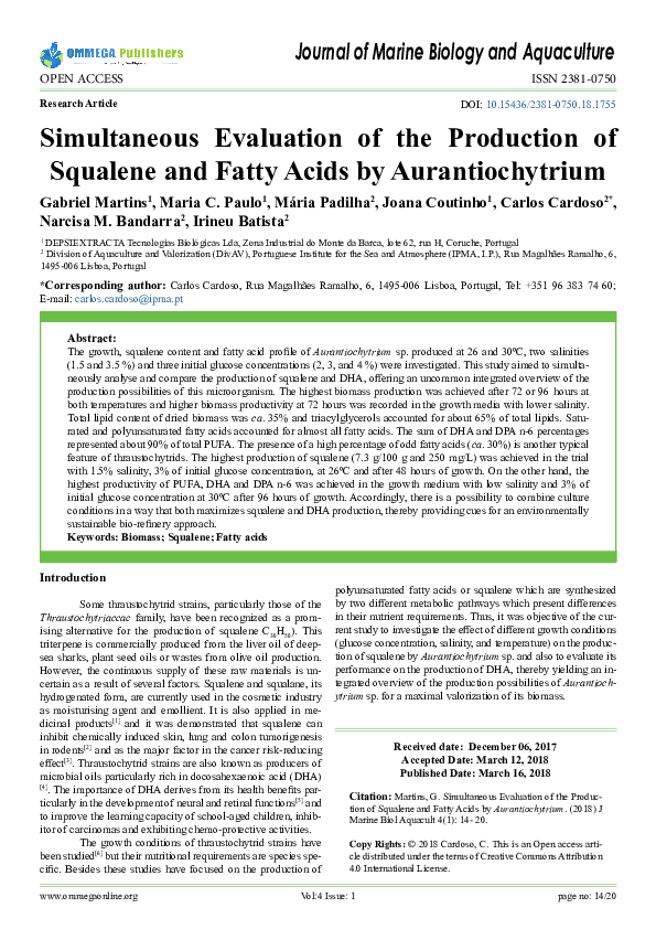 (PDF) Simultaneous evaluation of the production of squalene and fatty ...