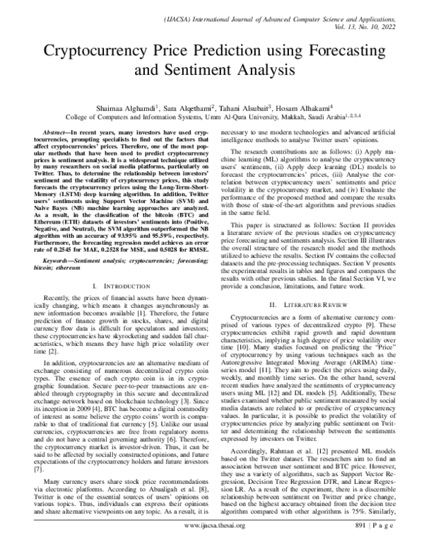 (PDF) Cryptocurrency Price Prediction using Forecasting and Sentiment ...