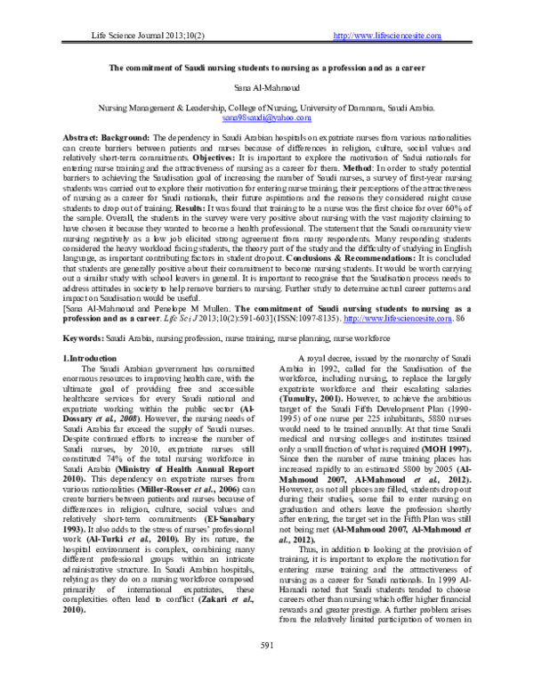 (PDF) The commitment of Saudi nursing students to nursing as a ...