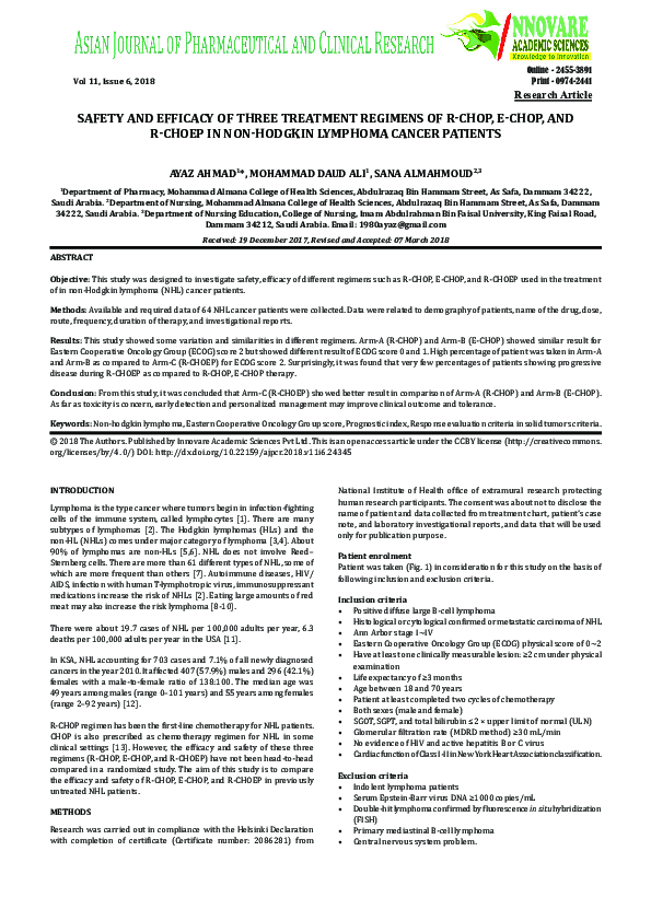 (PDF) Safety and Efficacy of Three Treatment Regimens of R-Chop, E-Chop ...