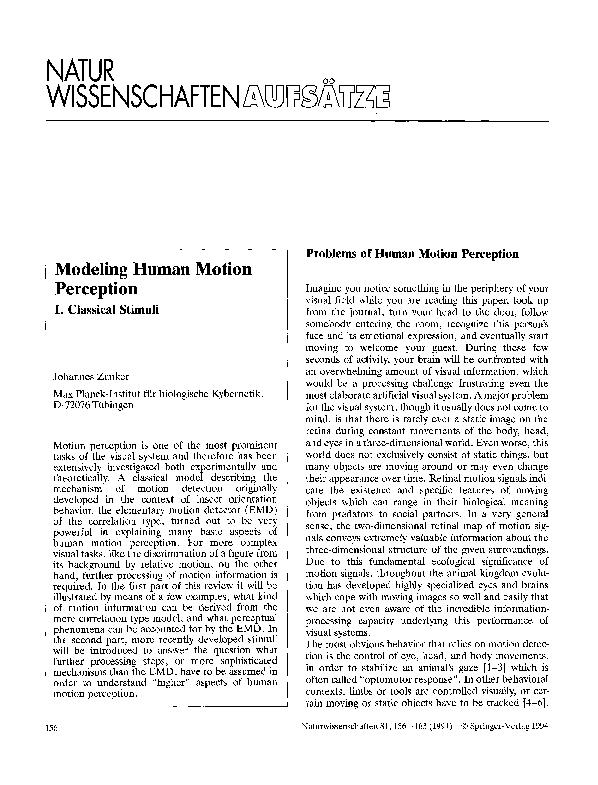 (PDF) Modeling human motion perception I. Classical stimuli