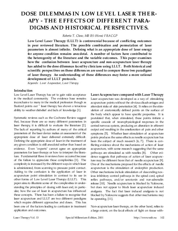 (PDF) Dose Dilemmas in Low Level Laser Therapy - the Effects of ...
