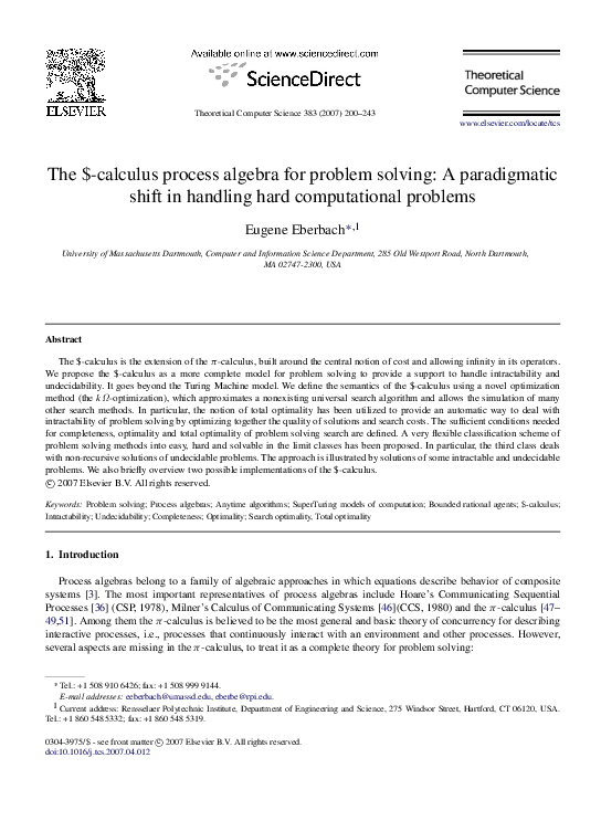 (PDF) The $-calculus process algebra for problem solving: A ...