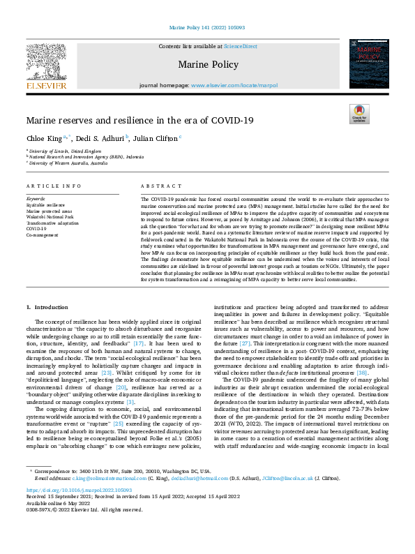(PDF) Marine reserves and resilience in the era of COVID-19