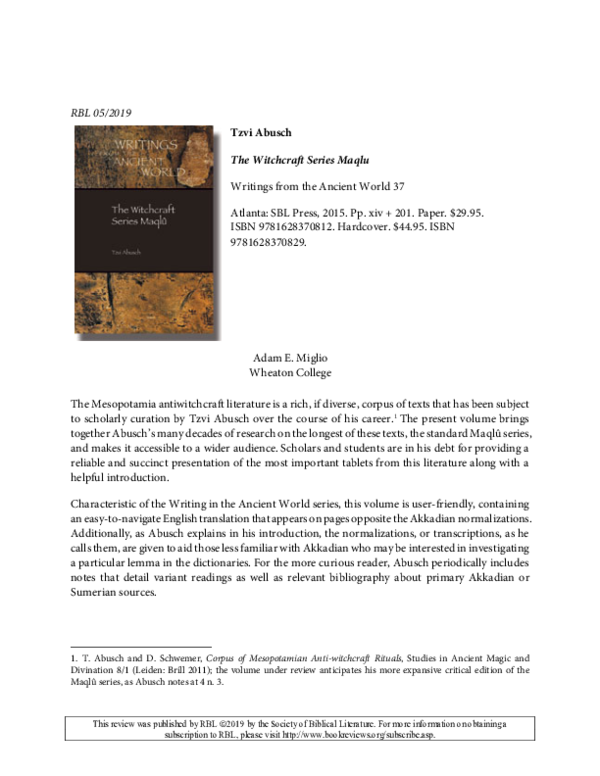 (PDF) Review of The Witchcraft Series Maqlû. Writings from the Ancient ...