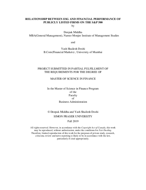 (PDF) Relationship Between Esg and Financial Performance of Publicly ...