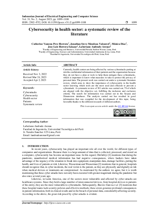 (PDF) Cybersecurity in health sector: a systematic review of the literature