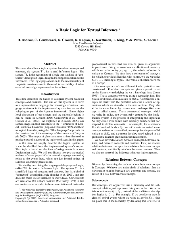 Pdf A Basic Logic For Textual Inference Annie Zaenen Academia Edu