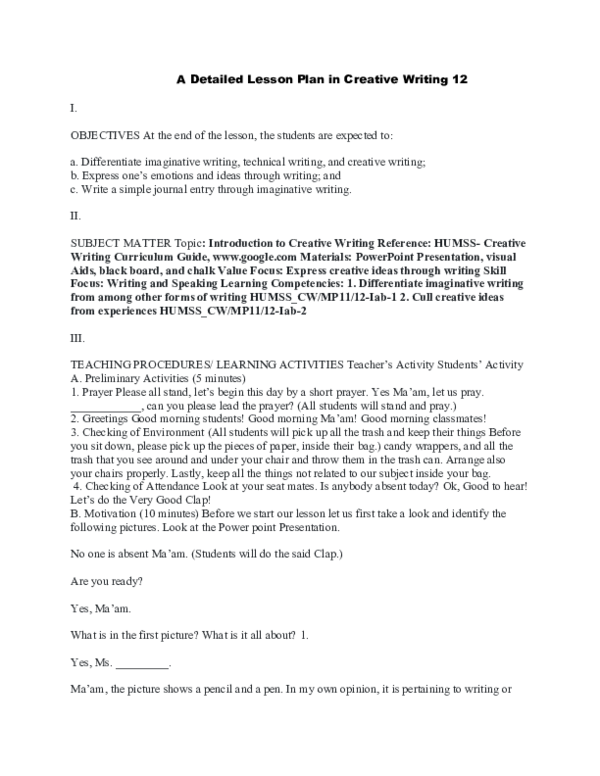 (DOC) A Detailed Lesson Plan in Creative Writing
