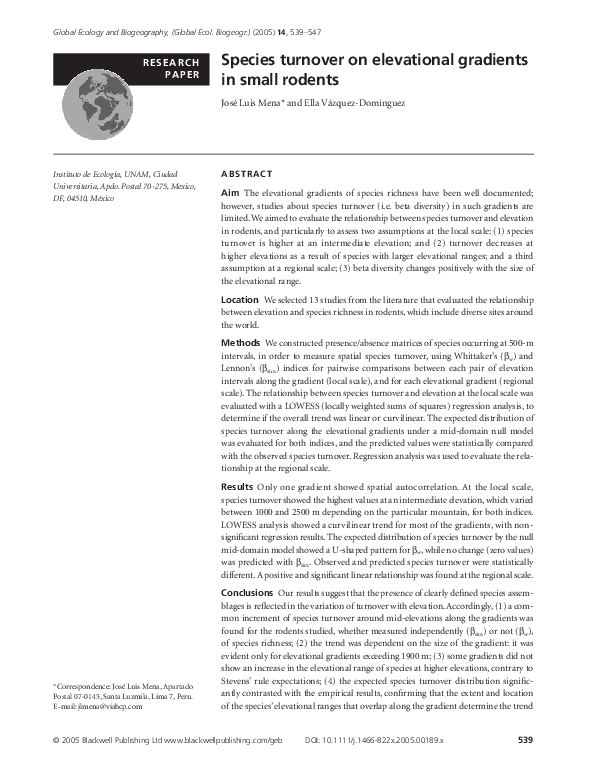 (PDF) Species turnover on elevational gradients in small rodents