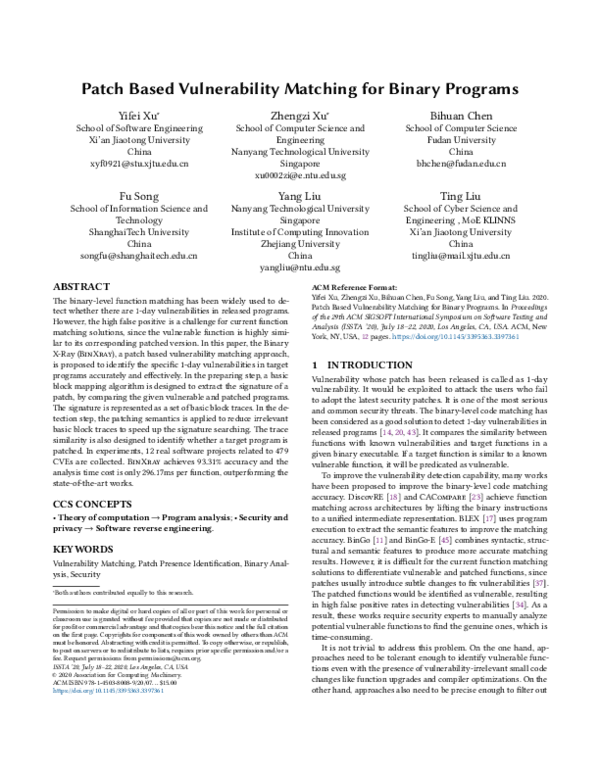 (PDF) Patch based vulnerability matching for binary programs