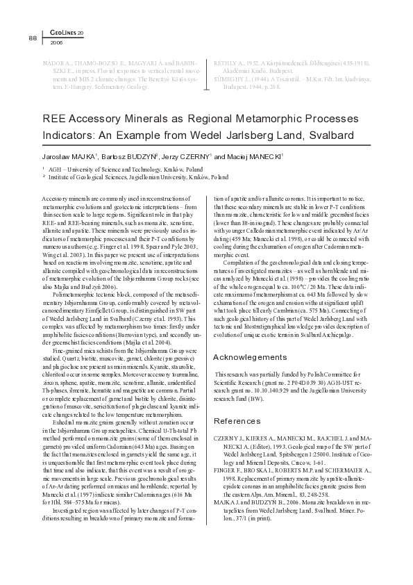 (PDF) REE Accessory Minerals as Regional Metamorphic Processes ...