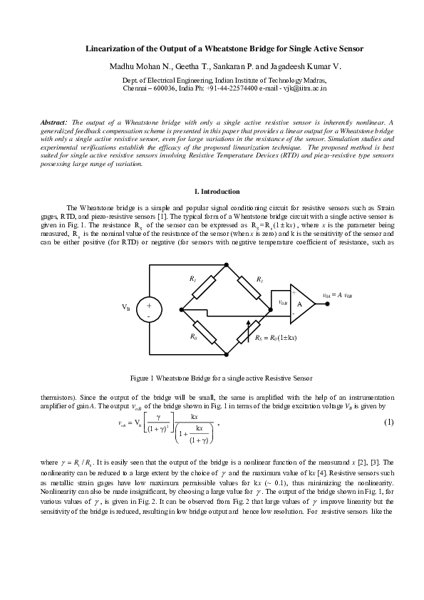 (PDF) Linearization of the Output of a Wheatstone Bridge for Single ...
