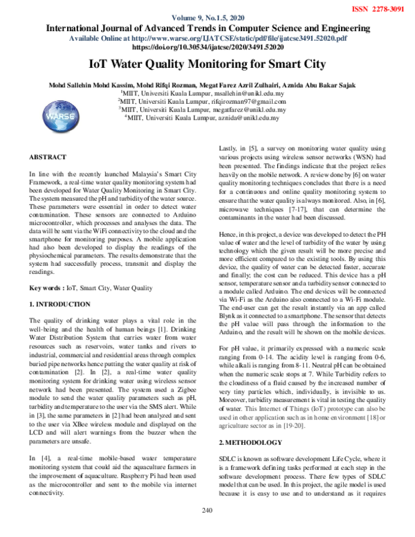 (PDF) IoT Water Quality Monitoring for Smart City