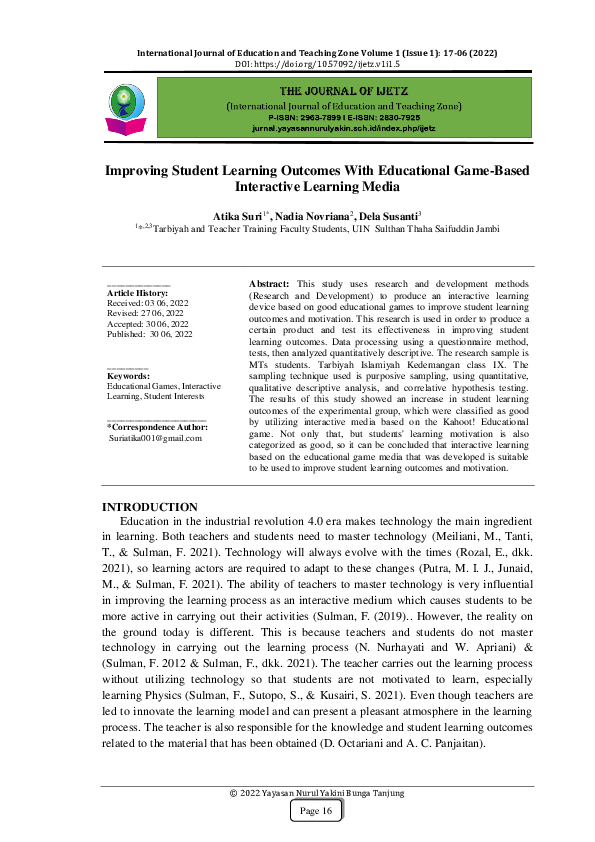 (PDF) Improving Student Learning Outcomes With Educational Game-Based ...