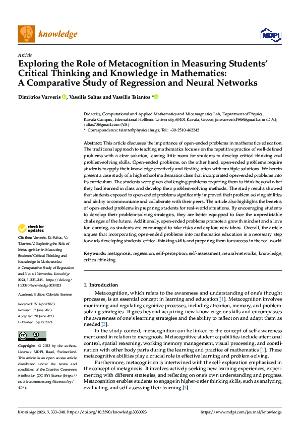 (PDF) Exploring the Role of Metacognition in Measuring Students ...