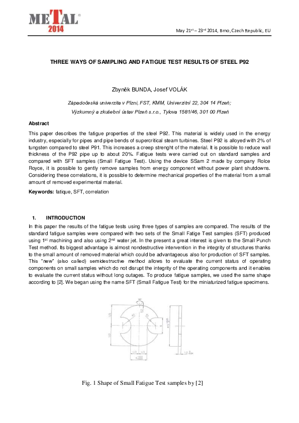 (PDF) Three Ways of Sampling and Fatigue Test Results of Steel P92