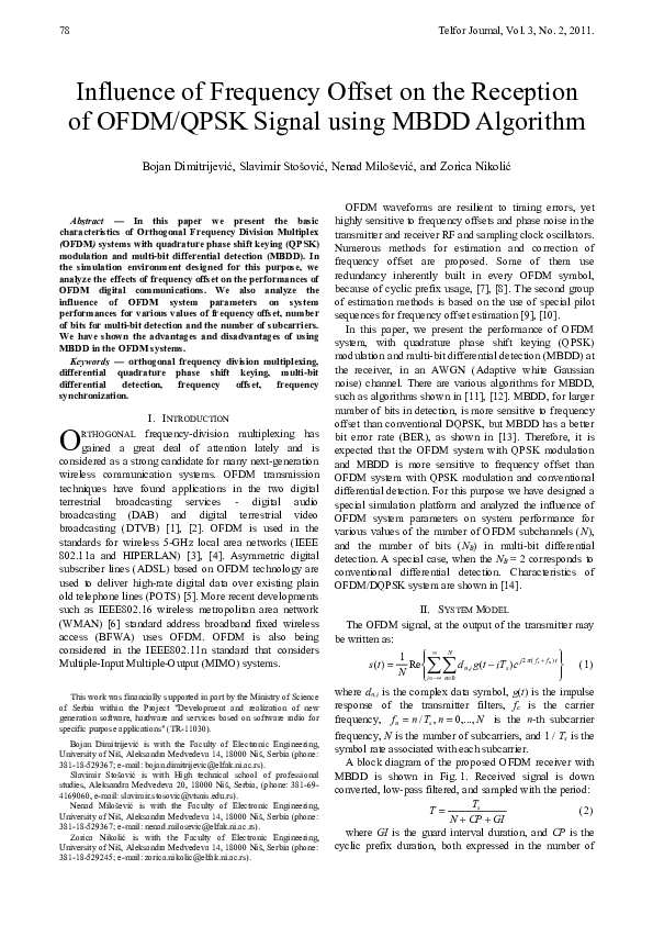 (PDF) Influence of Frequency Offset on the Reception of OFDM / QPSK ...