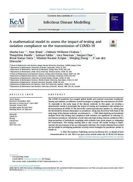 (PDF) A mathematical model to assess the impact of testing and ...