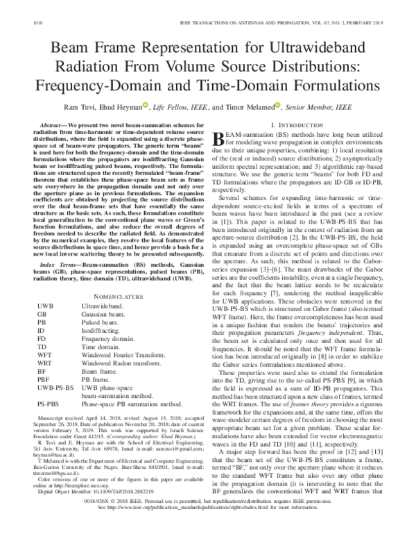 (PDF) Beam Frame Representation for Ultrawideband Radiation From Volume ...