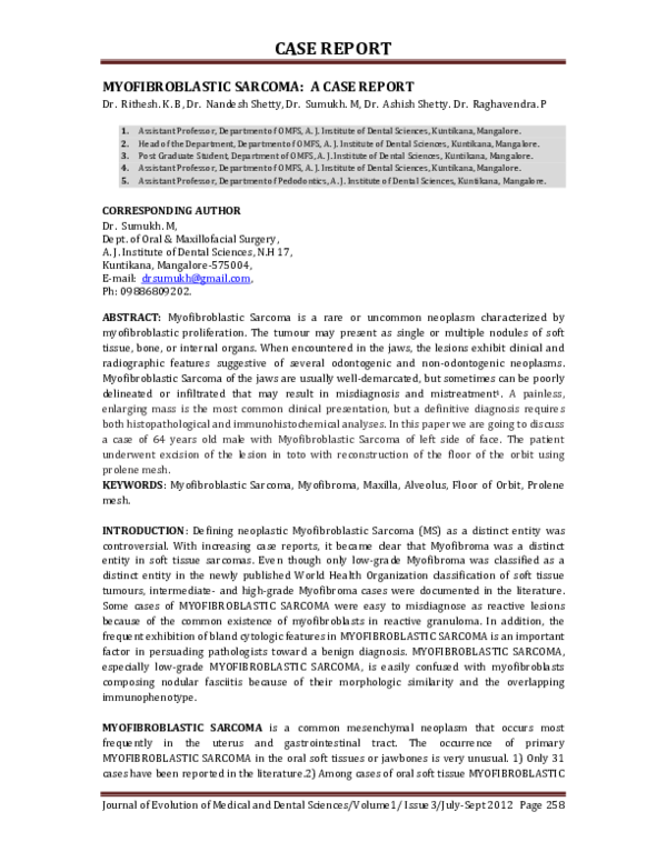 (PDF) Myofibroblastic Sarcoma: A Case Report