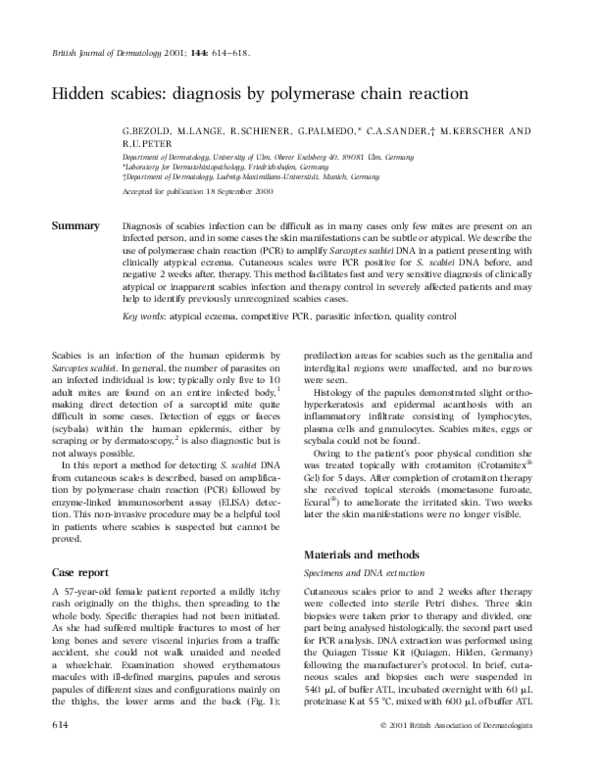 (PDF) Hidden scabies: diagnosis by polymerase chain reaction