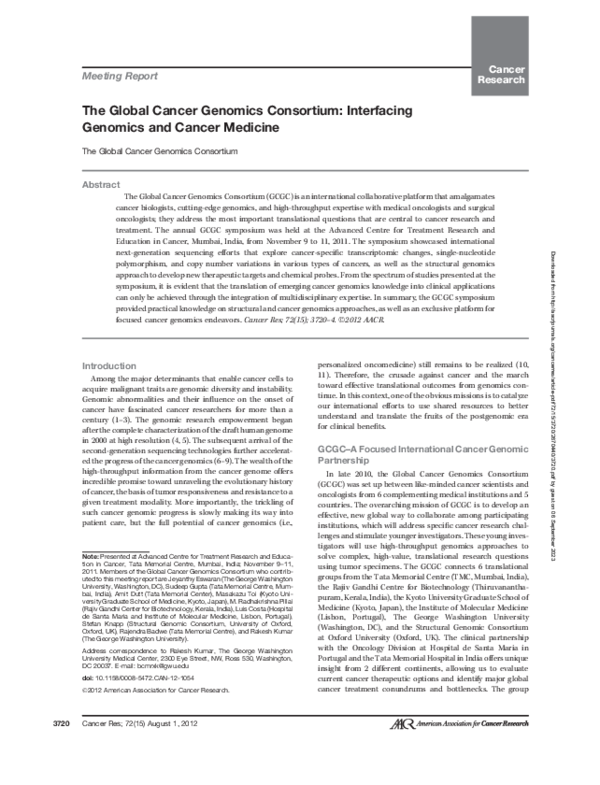 (PDF) The Global Cancer Genomics Consortium: Interfacing Genomics and ...