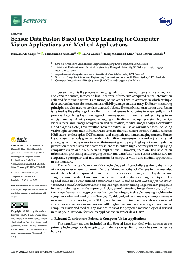 (PDF) Sensor Data Fusion Based on Deep Learning for Computer Vision ...