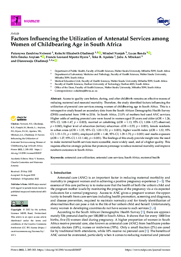 (PDF) Factors Influencing the Utilization of Antenatal Services among ...