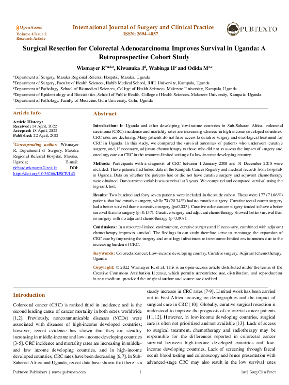 (PDF) Surgical Resection for Colorectal Adenocarcinoma Improves ...