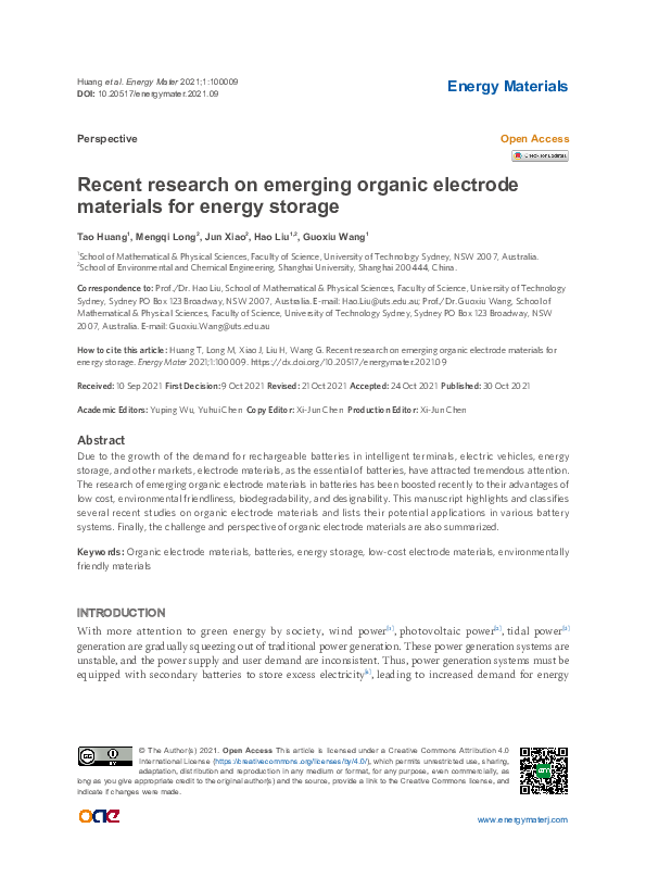 (PDF) Recent research on emerging organic electrode materials for ...