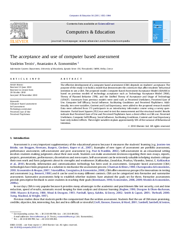 (PDF) The acceptance and use of computer based assessment