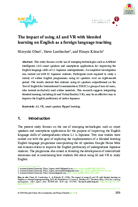 (PDF) The impact of using AI and VR with blended learning on English as ...