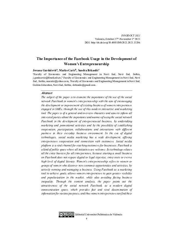 (PDF) The importance of the Facebook Usage in the Development of Women ...