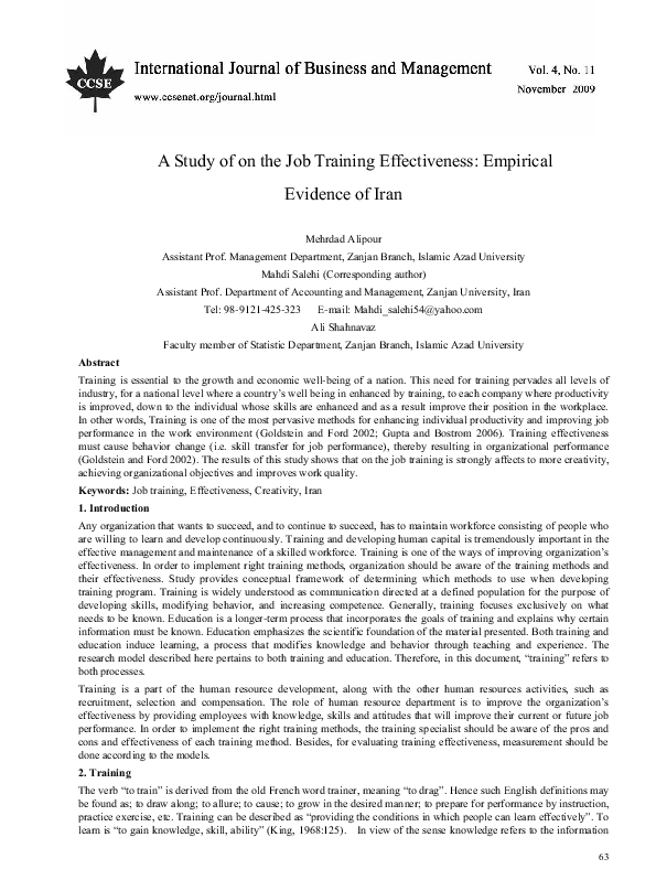 (PDF) A Study of on the Job Training Effectiveness: Empirical Evidence ...
